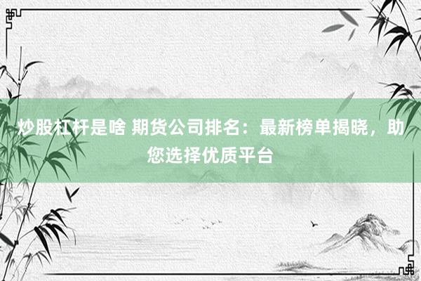 炒股杠杆是啥 期货公司排名：最新榜单揭晓，助您选择优质平台