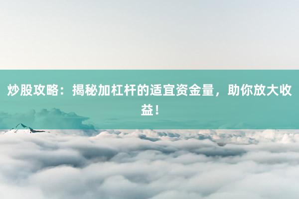 炒股攻略：揭秘加杠杆的适宜资金量，助你放大收益！