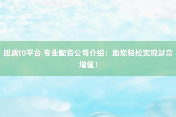 股票t0平台 专业配资公司介绍：助您轻松实现财富增值！