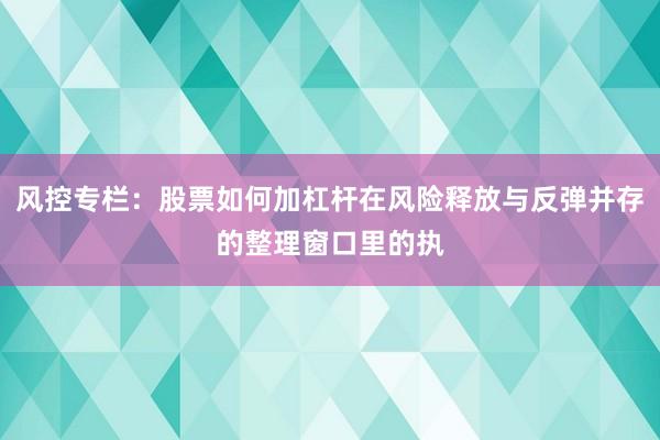 风控专栏：股票如何加杠杆在风险释放与反弹并存的整理窗口里的执