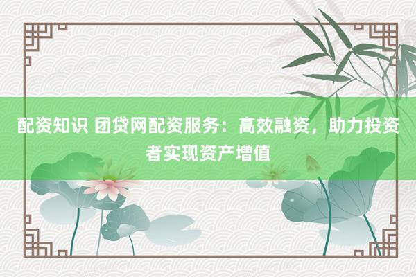 配资知识 团贷网配资服务：高效融资，助力投资者实现资产增值