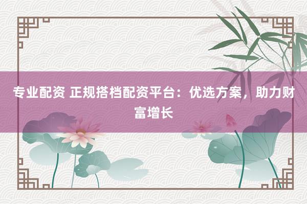 专业配资 正规搭档配资平台：优选方案，助力财富增长