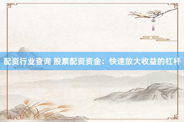 配资行业查询 股票配资资金：快速放大收益的杠杆